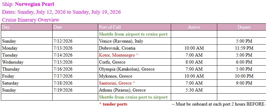 2026 Venice Greece Itinerary